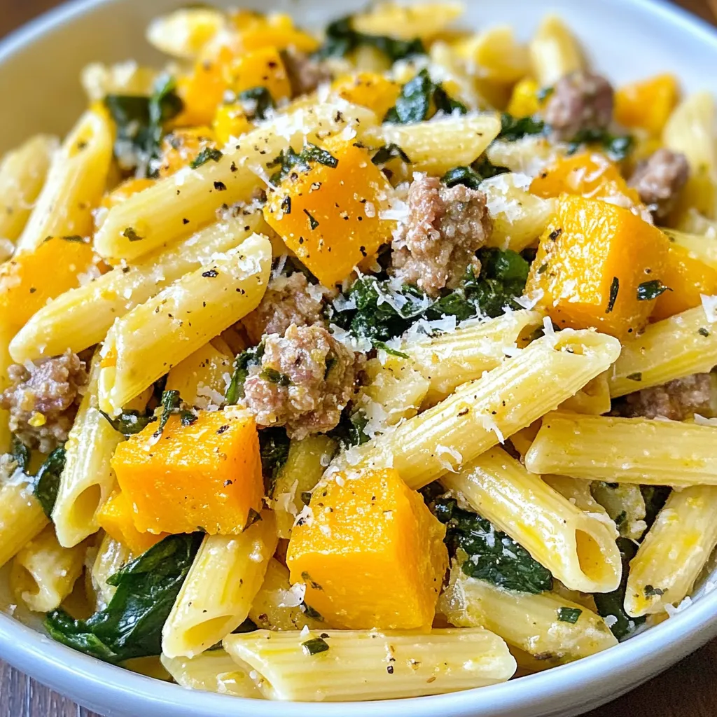 Butternut Squash Sausage Spinach Pasta Delight