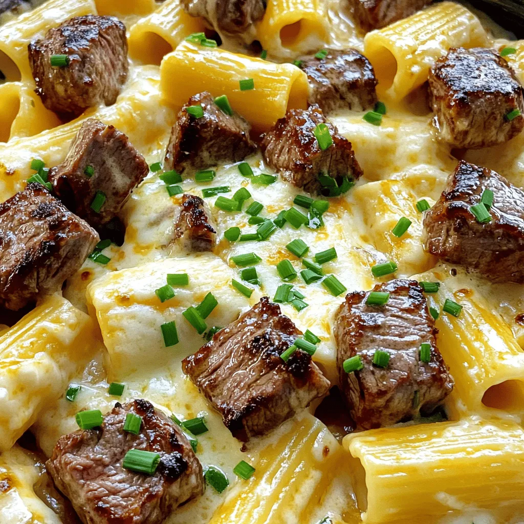 Garlic Butter Steak Tips with Cheesy Rigatoni Delight