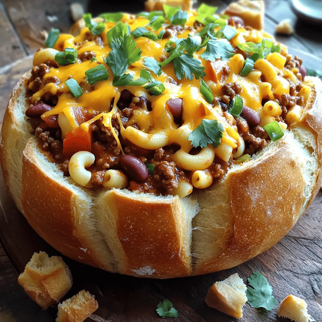 Tailgate Chili Mac Bread Bowl for Game Day Feast