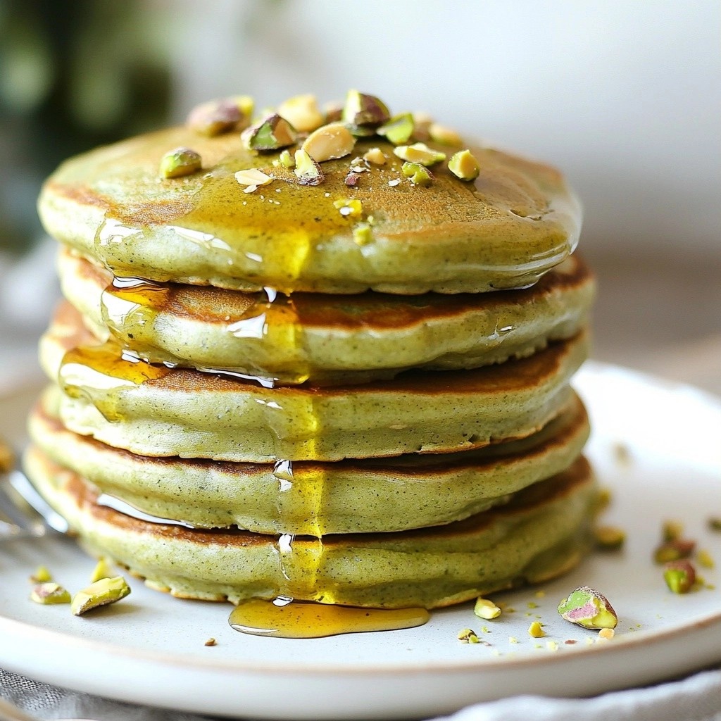 Fluffy High-Protein Pistachio Matcha Pancakes Recipe