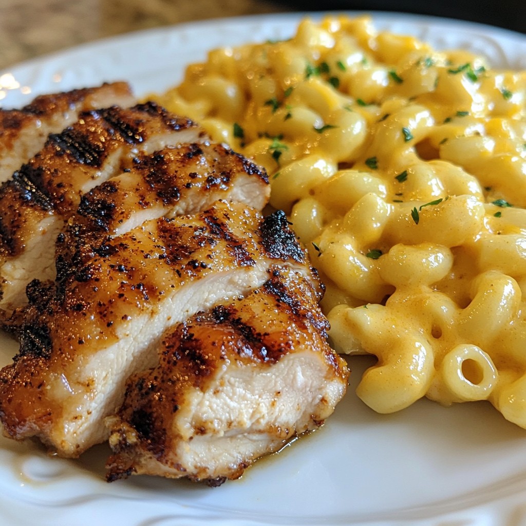 Honey Pepper Chicken with Mac and Cheese Delight