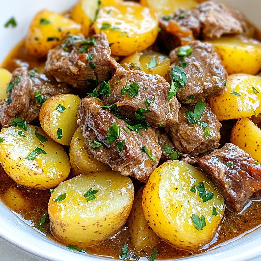 Savory Slow Cooker Garlic Butter Beef with Potatoes
