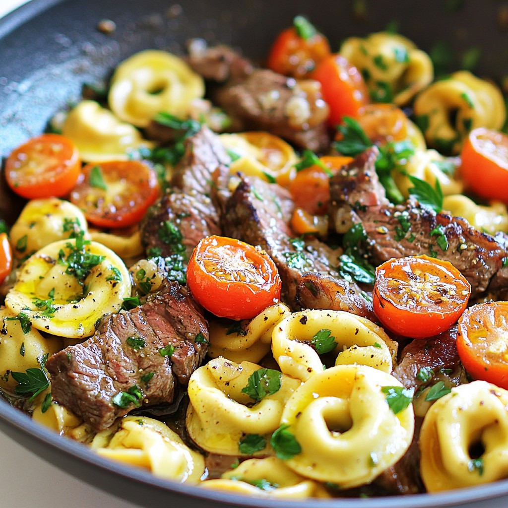 Garlic Steak & Cheese Tortellini Skillet Delight