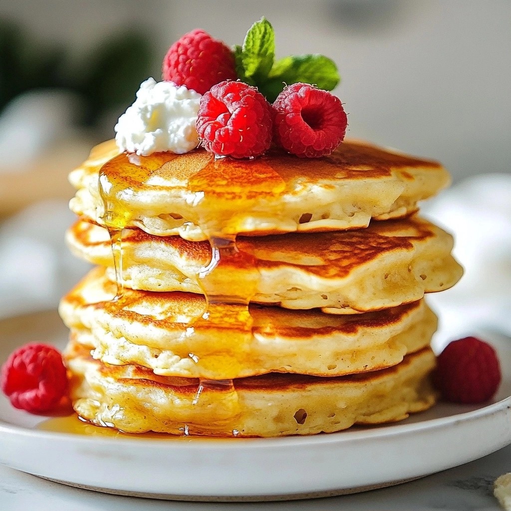 Fluffy High-Protein Ricotta Raspberry Oatmeal Pancakes