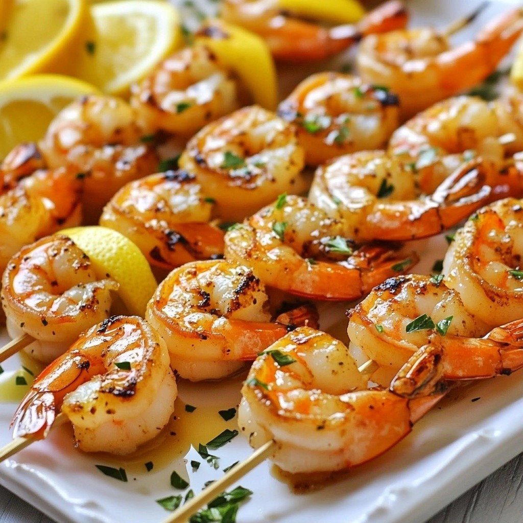 Grilled High-Protein Lemon Garlic Shrimp Skewers Delight