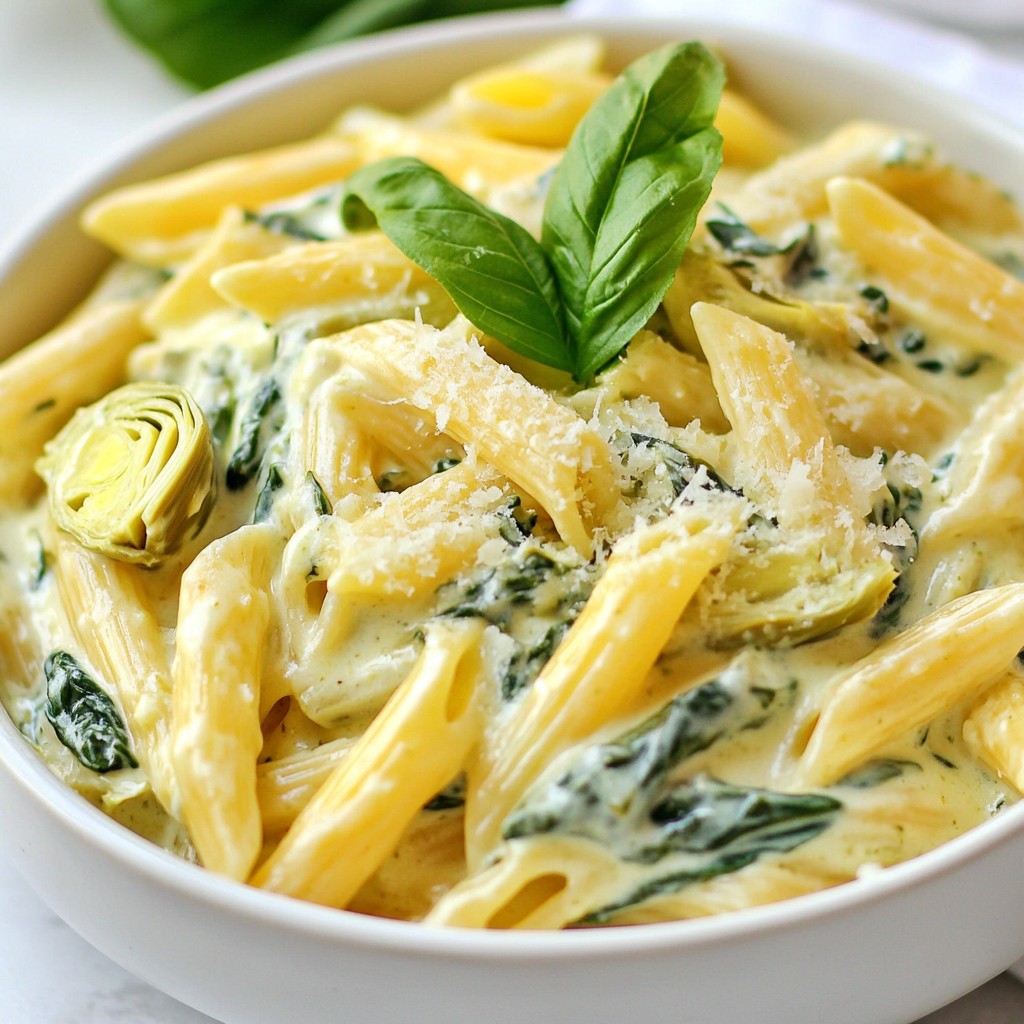 One-Pot Creamy Spinach Artichoke Pasta Delight